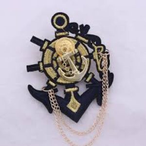 Korean Navy Anchor Cross Brooch with Tassel Chain – Embroidered Fabric Pin, College Style Student Uniform Badge