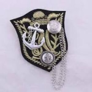 Embroidered Anchor Crest Brooch with Chain – Nautical Shield Pin, Uniform & Jacket Statement Accessory