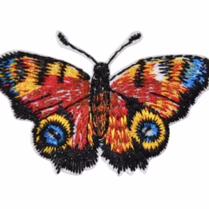 Orange Pattern with Blue & Yellow Butterfly Embroidered Patch