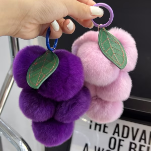 Fluffy Grape Keychain Bag Charm, Faux Fur Pom Pom Keyring, Cute Purse Charm, Car Key Accessory, Kawaii Gift for Her
