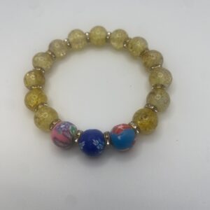 Yellow Bead Stretch Bracelet with Floral Accent Beads