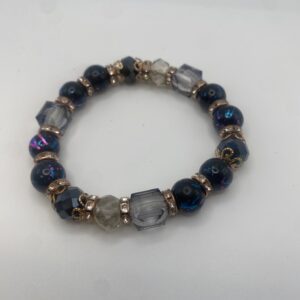 Dark Bead Stretch Bracelet with Faceted Accents & Gold Spacers