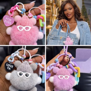 Trendy Pom Charm Keychain | Statement Bag Charm | Cute Character Accessory | Clip-On Charm for Bags & Keys