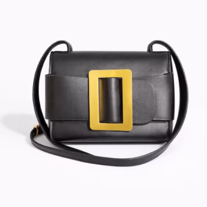 Minimalist Black Mini Crossbody Bag – Structured Gold Buckle Designer Style Purse