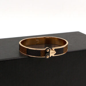 Trendy Personalized Titanium Steel 18K Rose Gold Brown Plaid Leather Bracelet Belt Buckle Bracelet